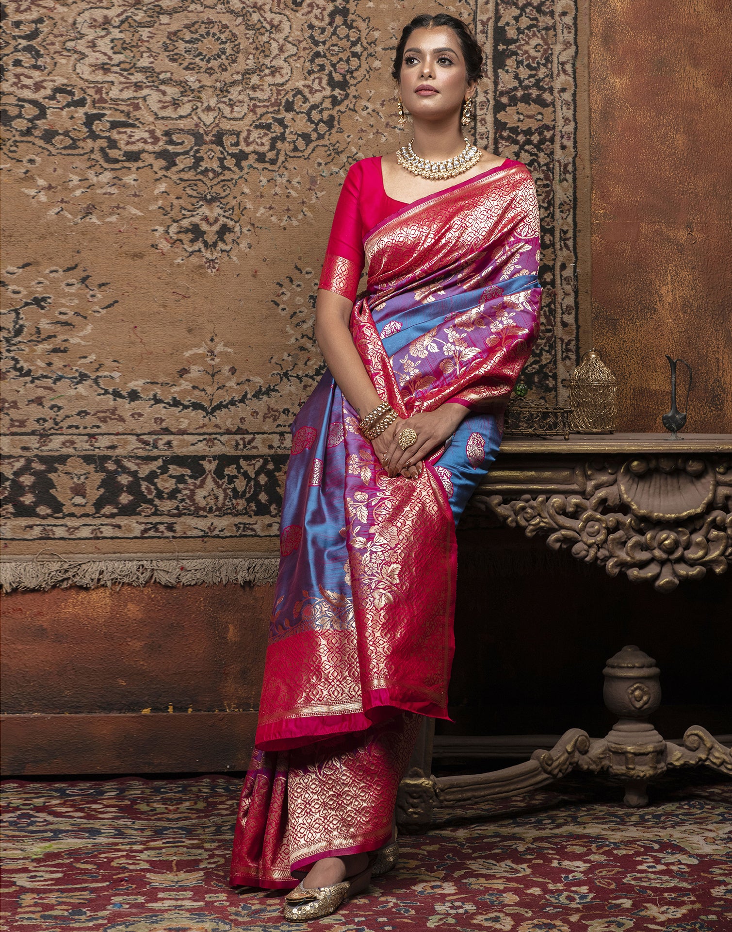 Multicoloured Weaving Silk Banarasi Saree