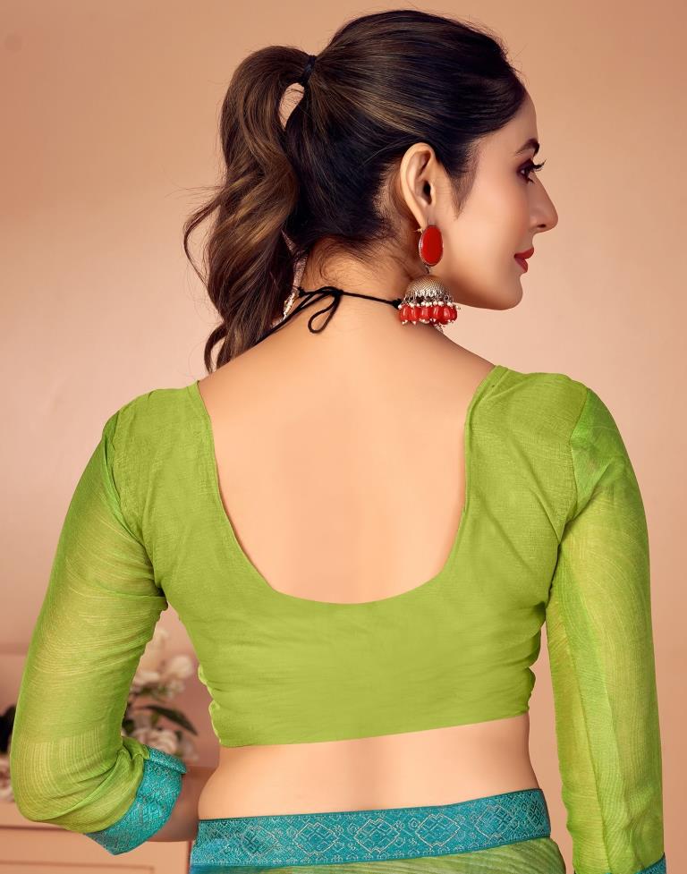 Parrot Green Chiffon Printed Saree