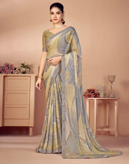 Grey Chiffon Printed Saree