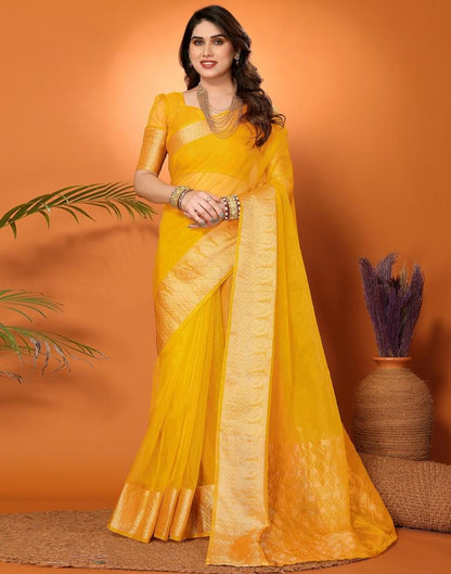 Turmeric Yellow Plain Organza Saree