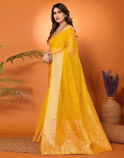 Turmeric Yellow Plain Organza Saree