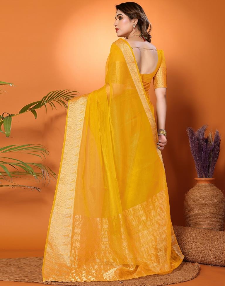 Turmeric Yellow Plain Organza Saree