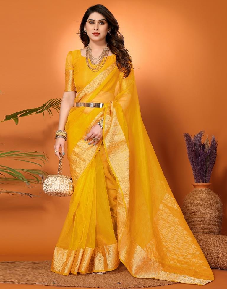 Turmeric Yellow Plain Organza Saree