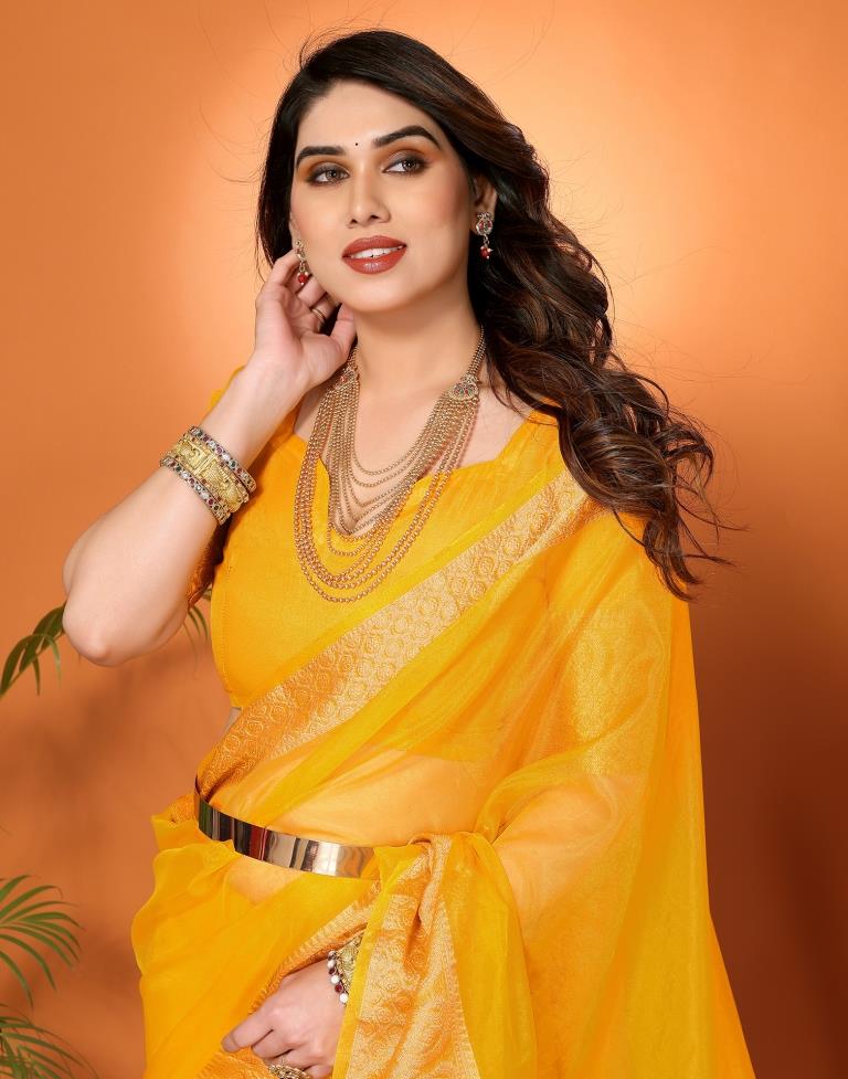 Turmeric Yellow Plain Organza Saree