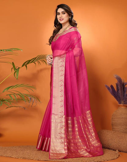 Rani Pink Plain Organza Saree