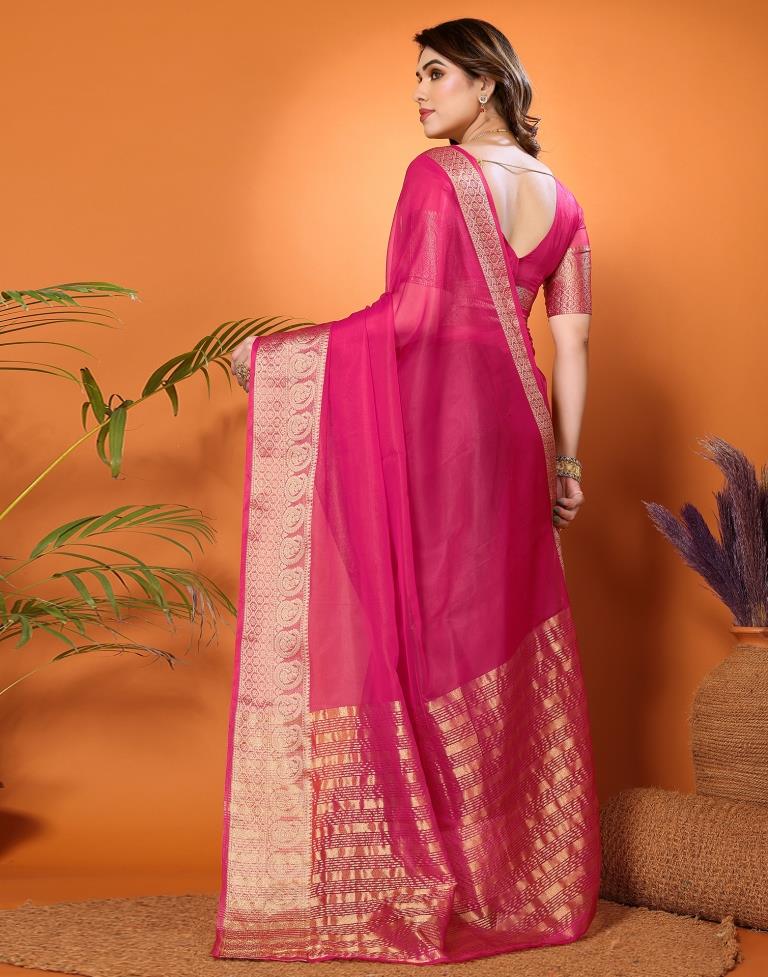 Rani Pink Plain Organza Saree