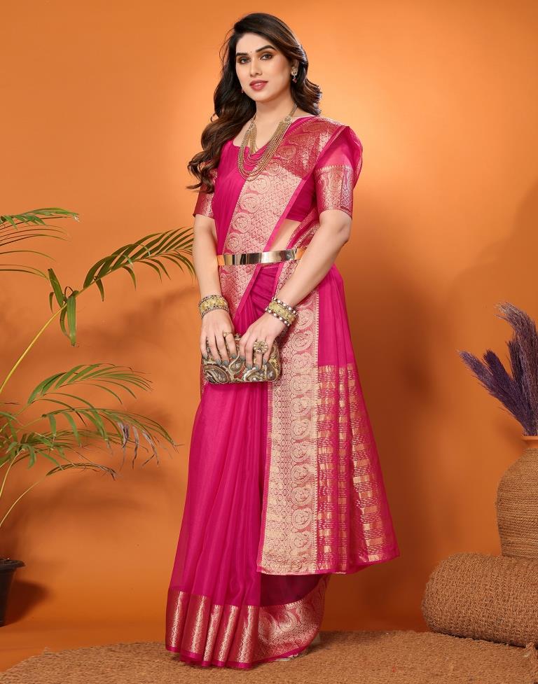 Rani Pink Plain Organza Saree