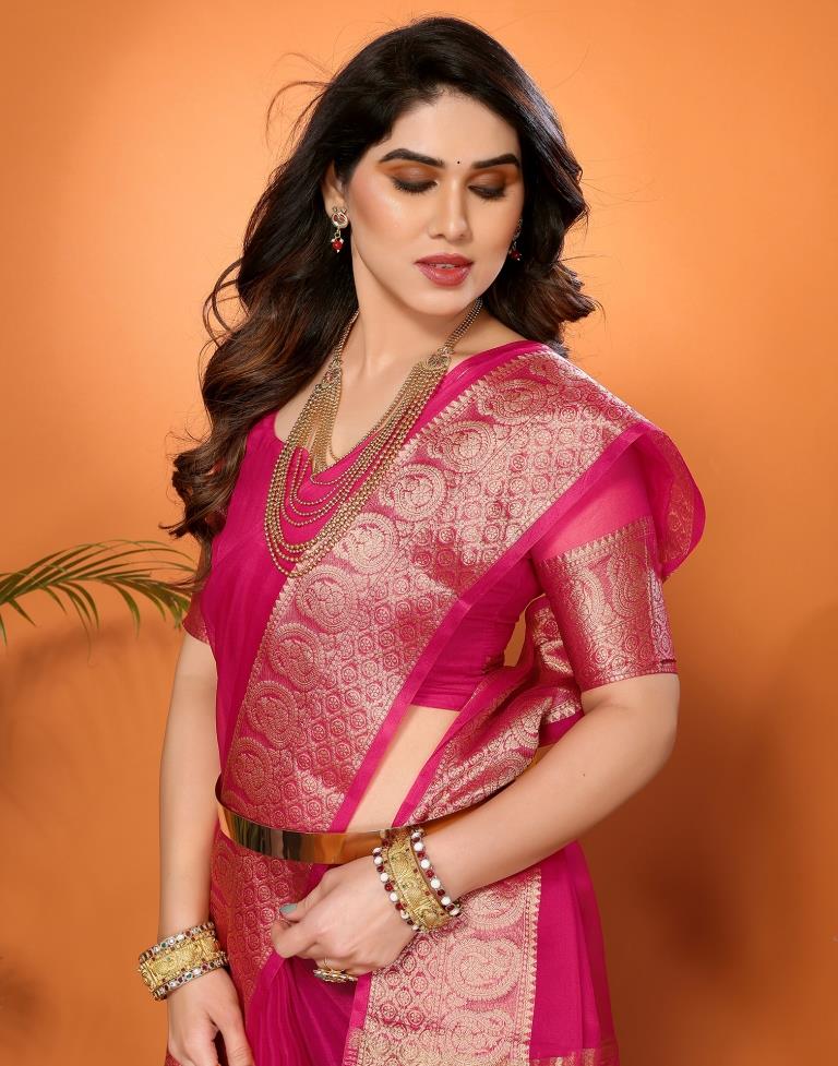 Rani Pink Plain Organza Saree