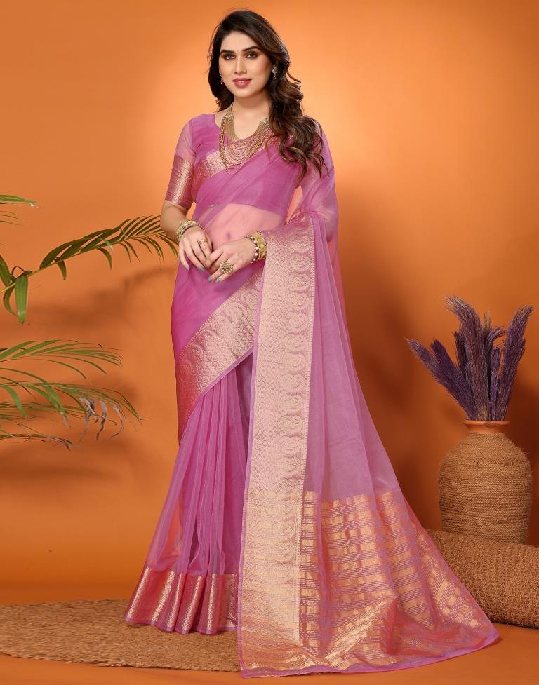 Light Purple Plain Organza Saree