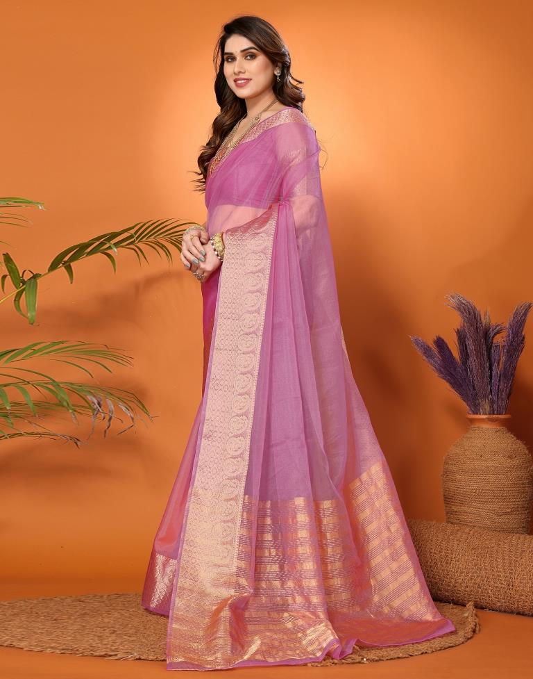 Light Purple Plain Organza Saree