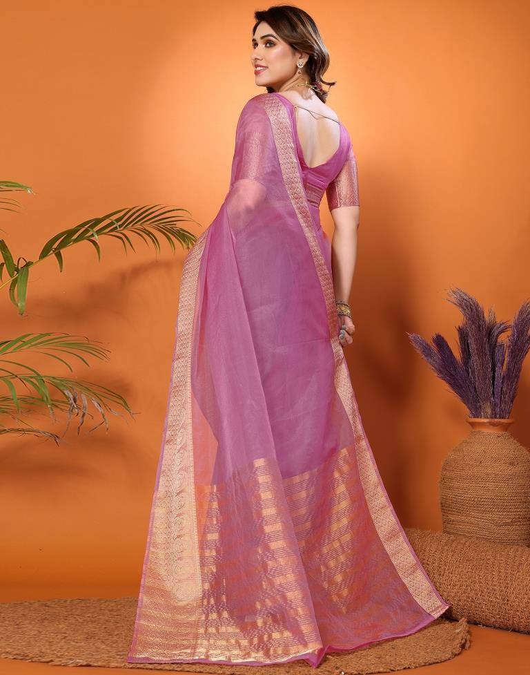 Light Purple Plain Organza Saree