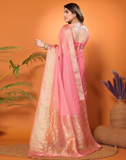 Light Pink Plain Organza Saree