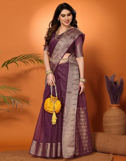 Wine Plain Organza Saree