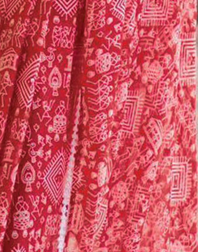 Red Printed Georgette Saree