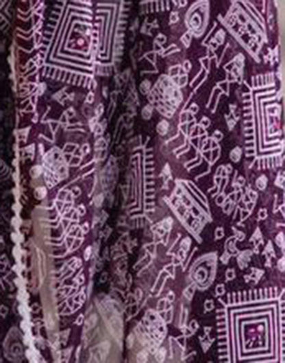 Wine Georgette Printed Saree