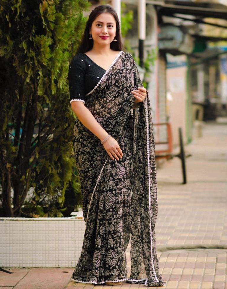 Black Georgette Printed Saree