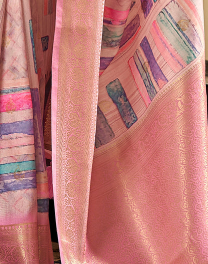 Light Pink Weaving Silk Printed Saree