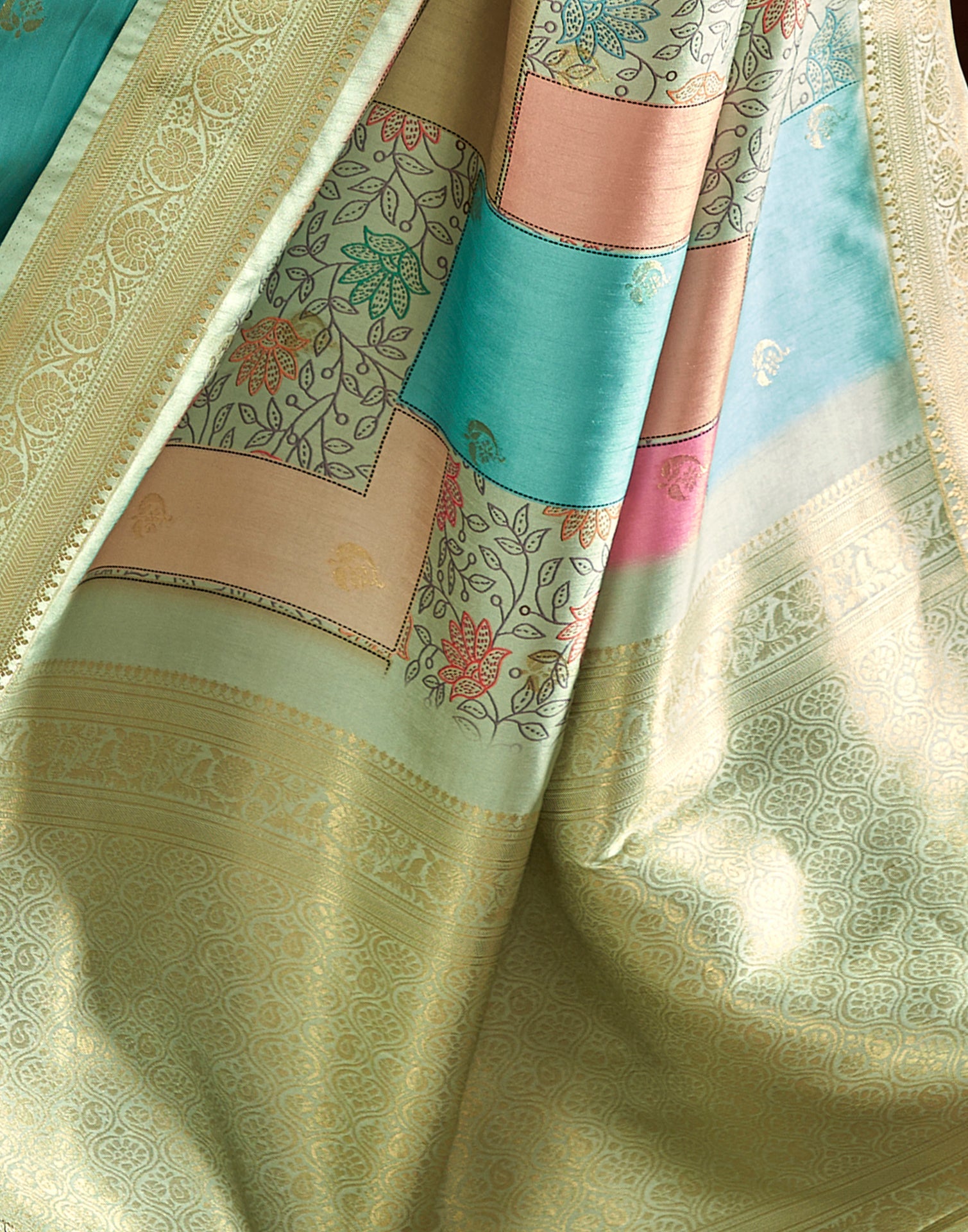 Mint Green Weaving Silk Printed Saree