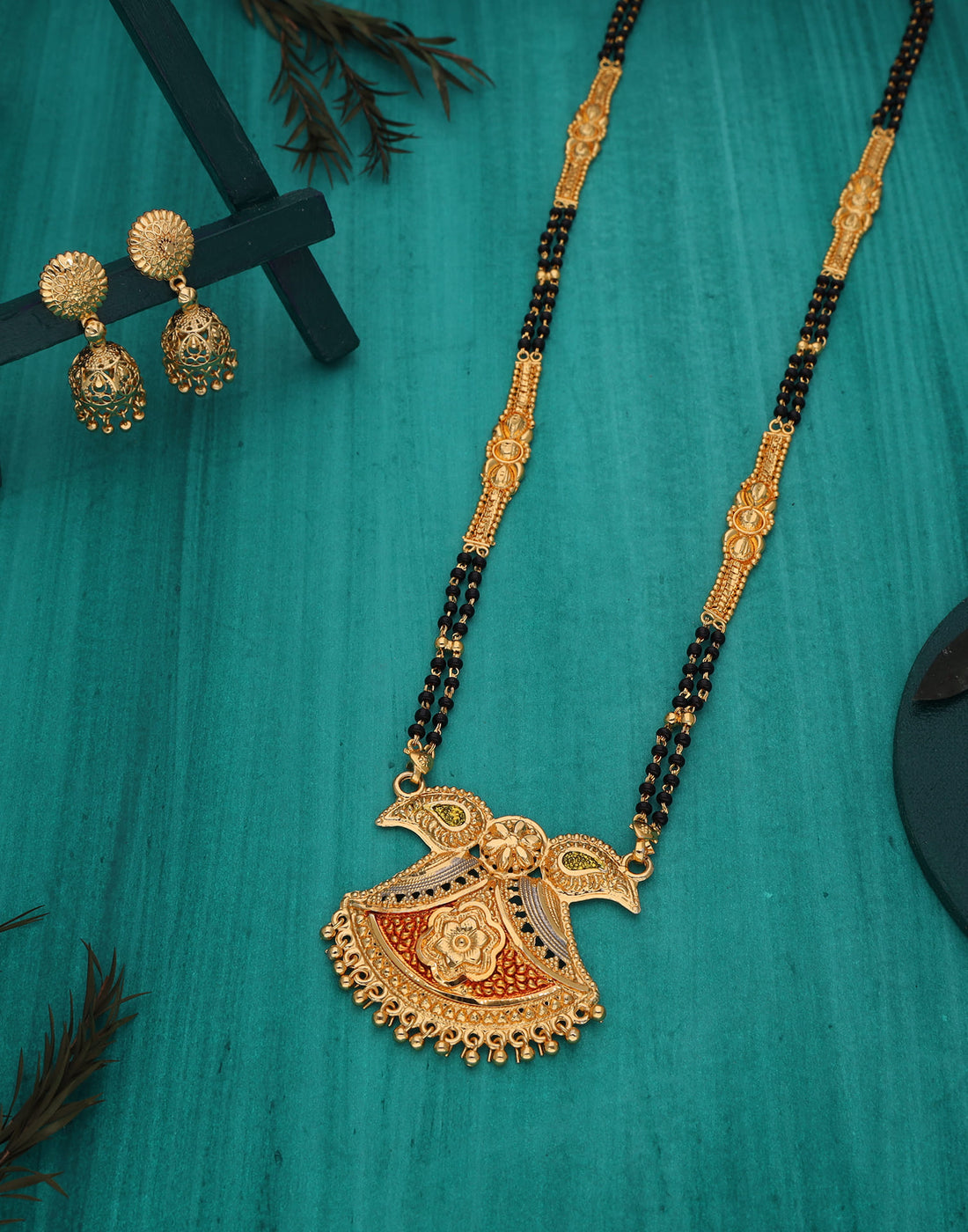 Gold Mangalsutra With Dangle Earring