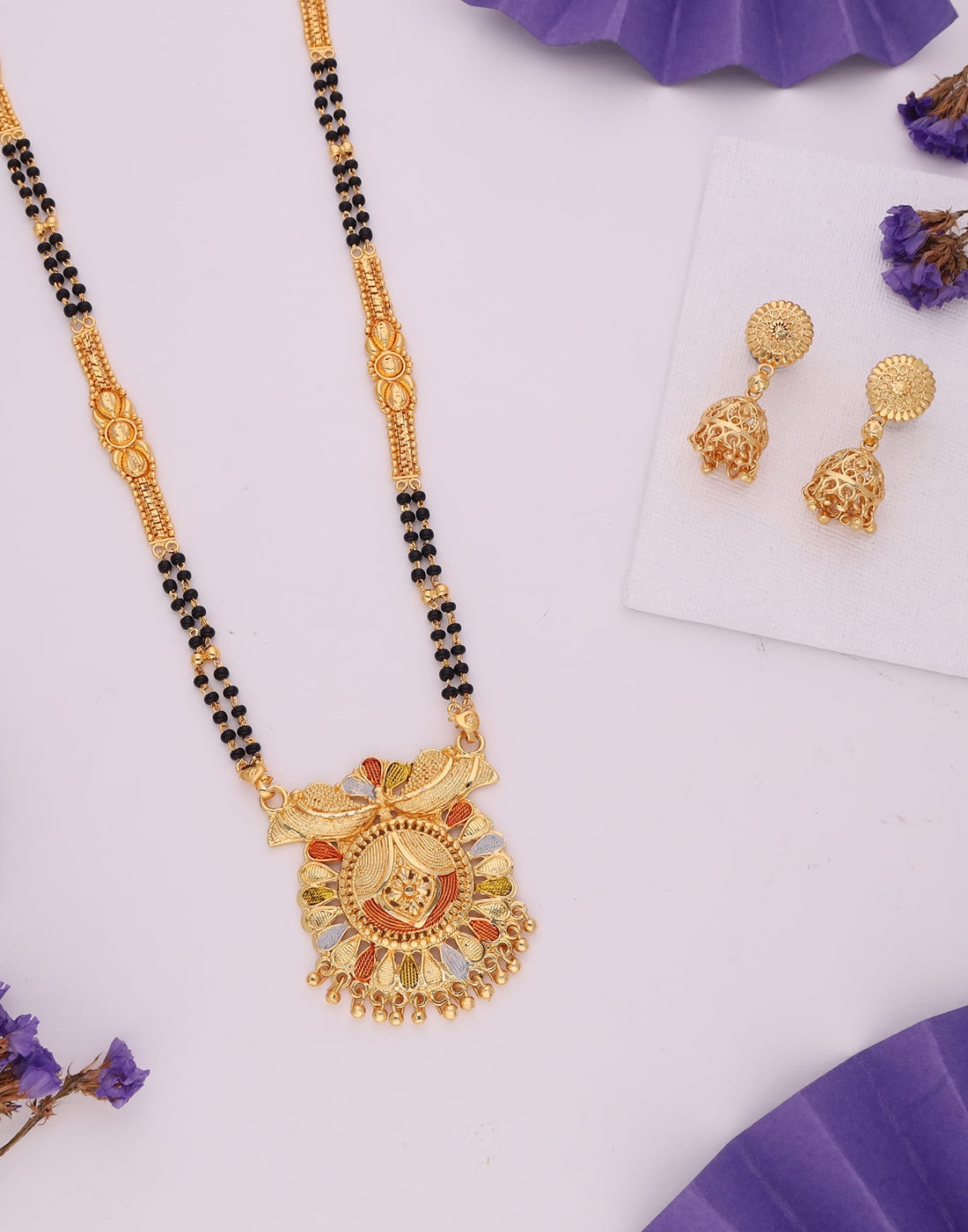 Gold Mangalsutra With Dangle Earring