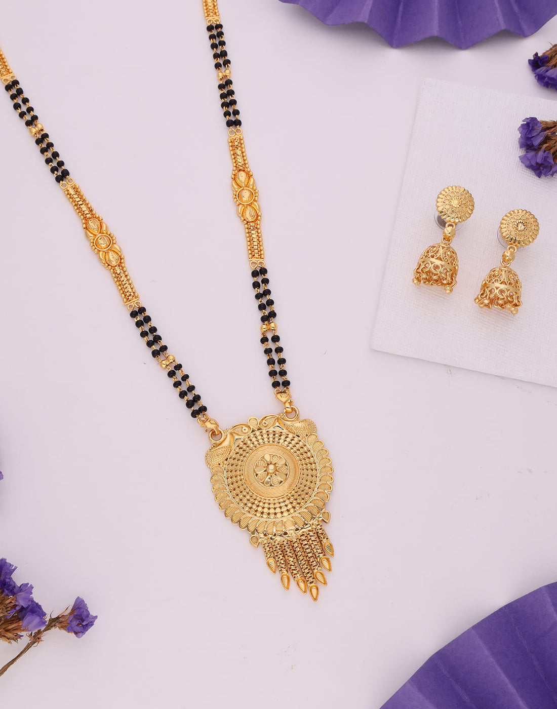 Gold Mangalsutra With Dangle Earring