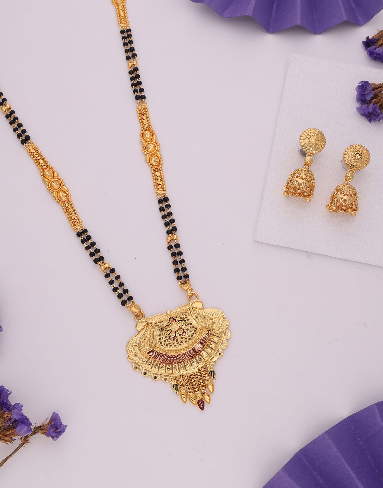 Gold Mangalsutra With Dangle Earring