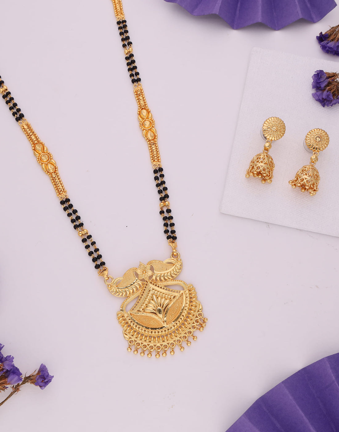 Gold Mangalsutra With Dangle Earring