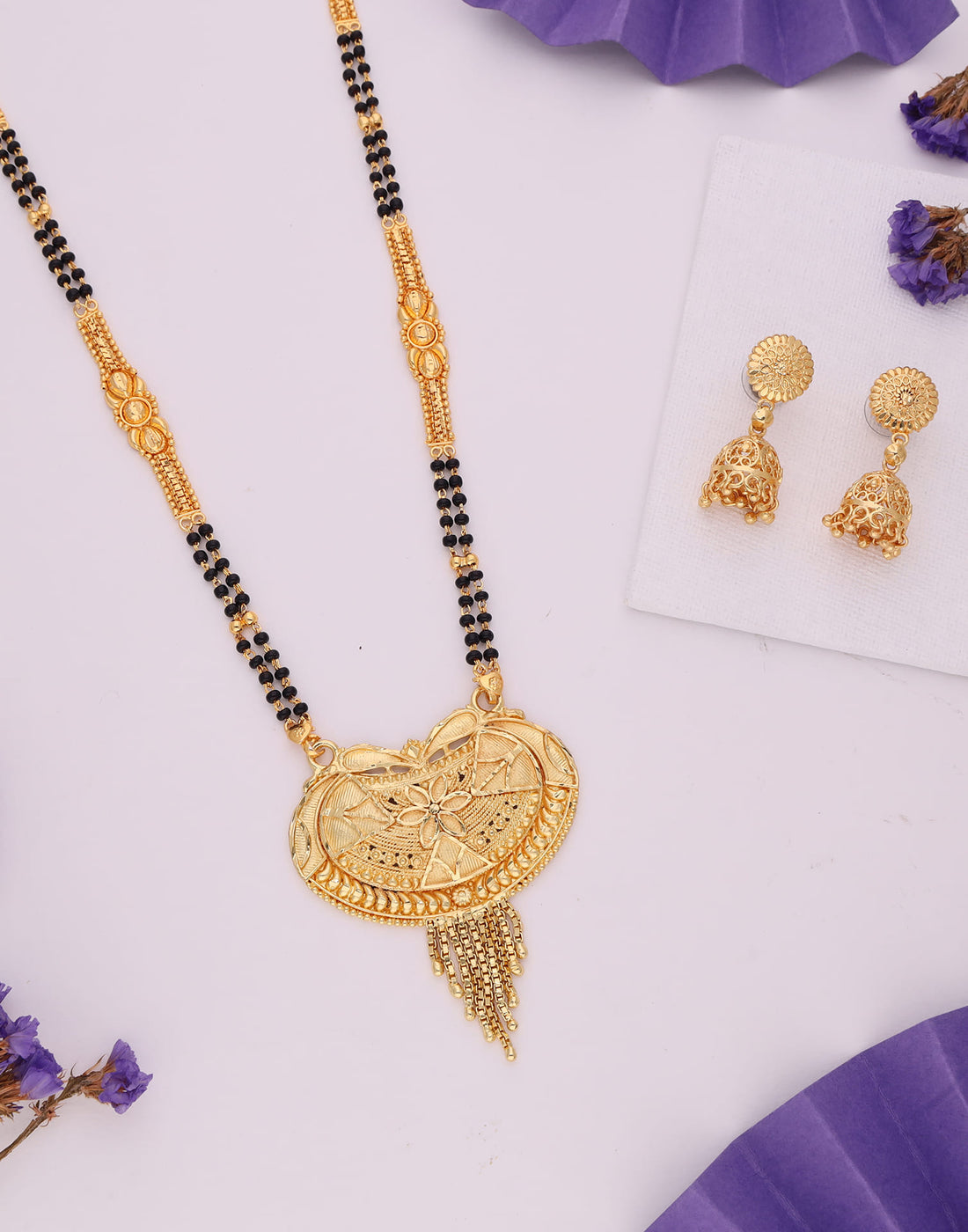 Gold Mangalsutra With Dangle Earring