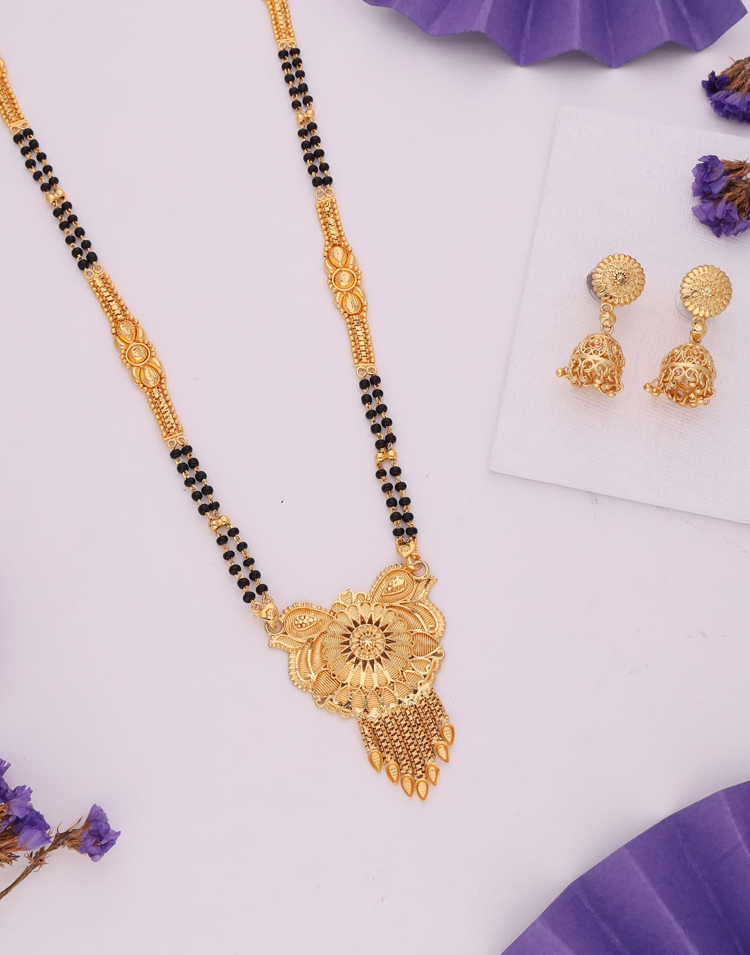 Gold Mangalsutra With Dangle Earring