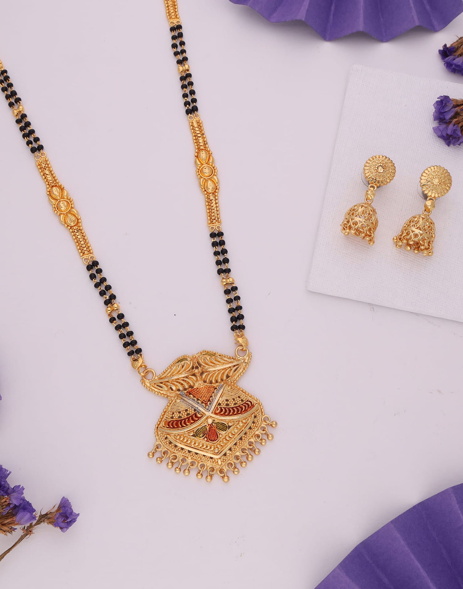 Gold Mangalsutra With Dangle Earring