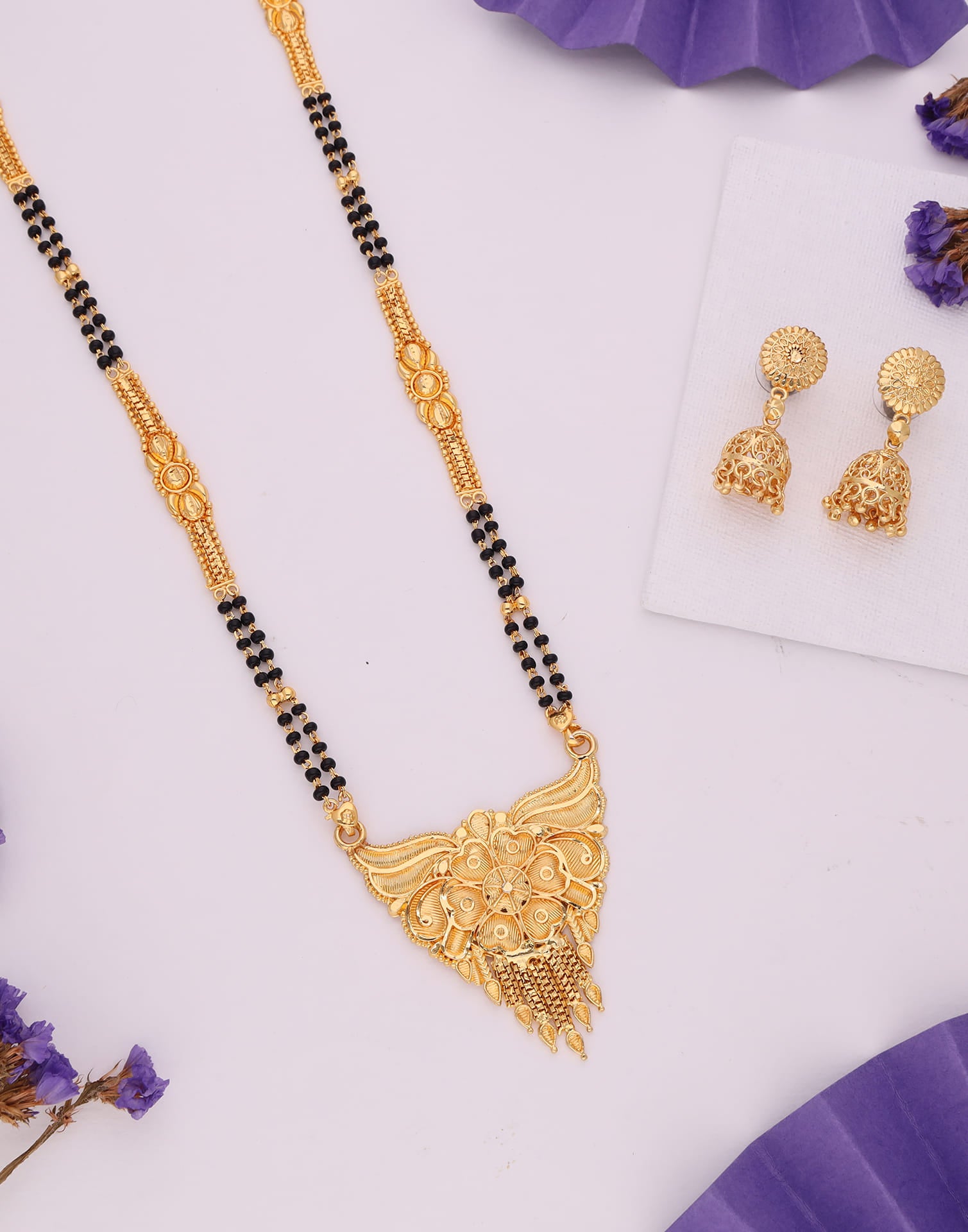 Gold Mangalsutra With Dangle Earring