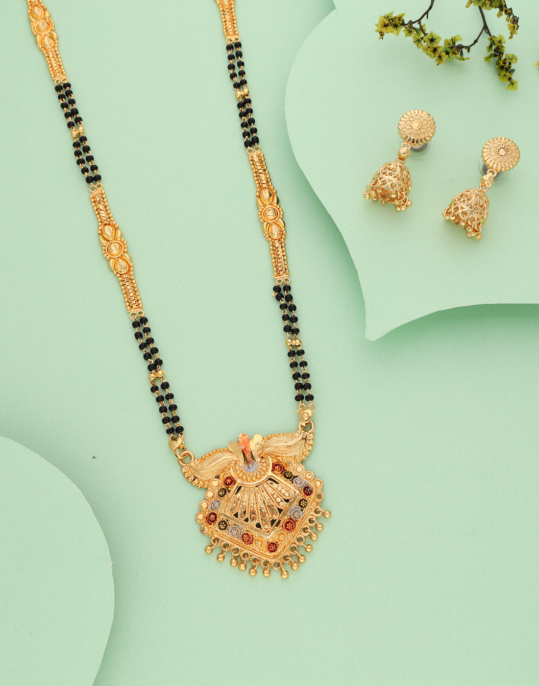 Gold Mangalsutra With Dangle Earring