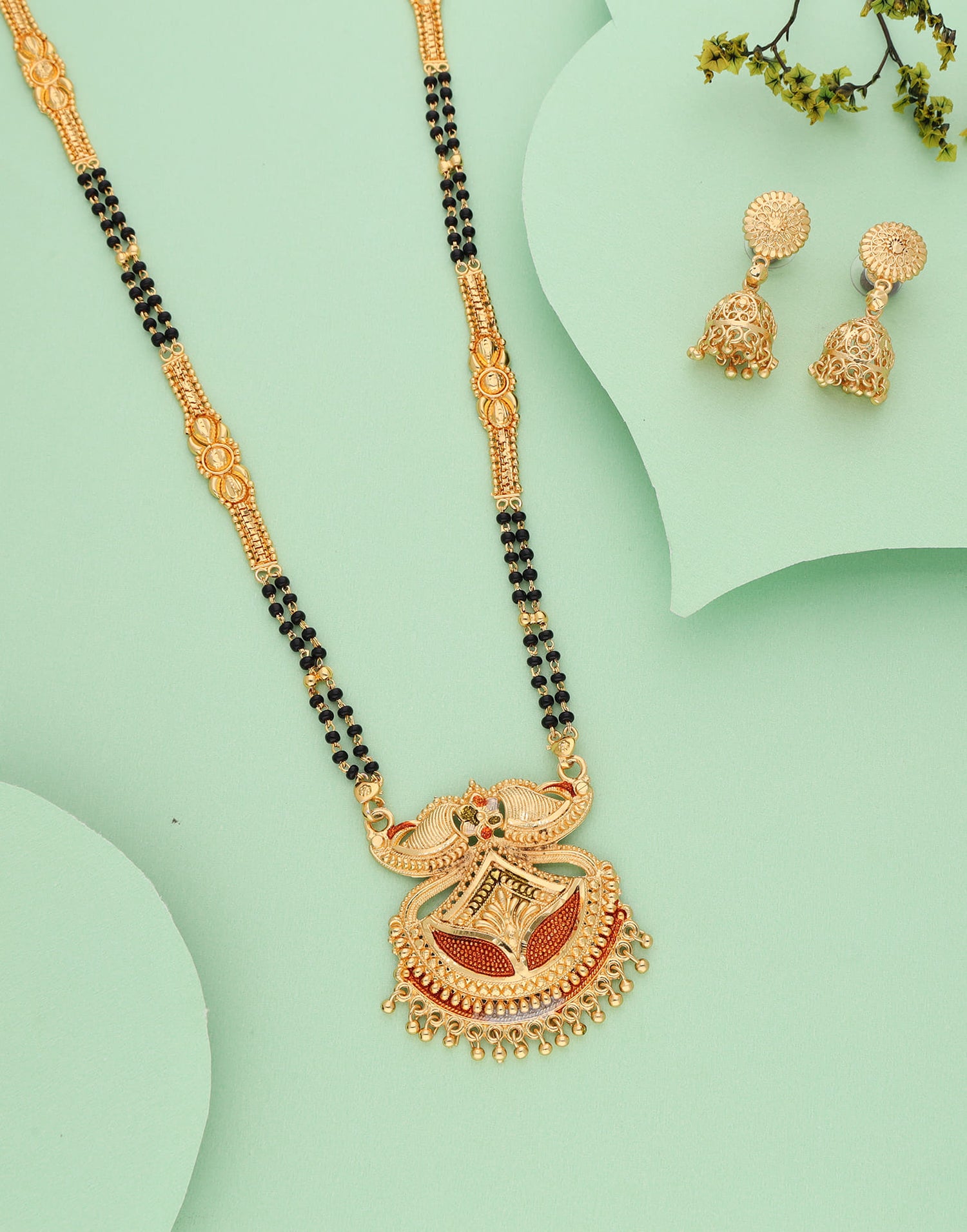 Gold Mangalsutra With Dangle Earring