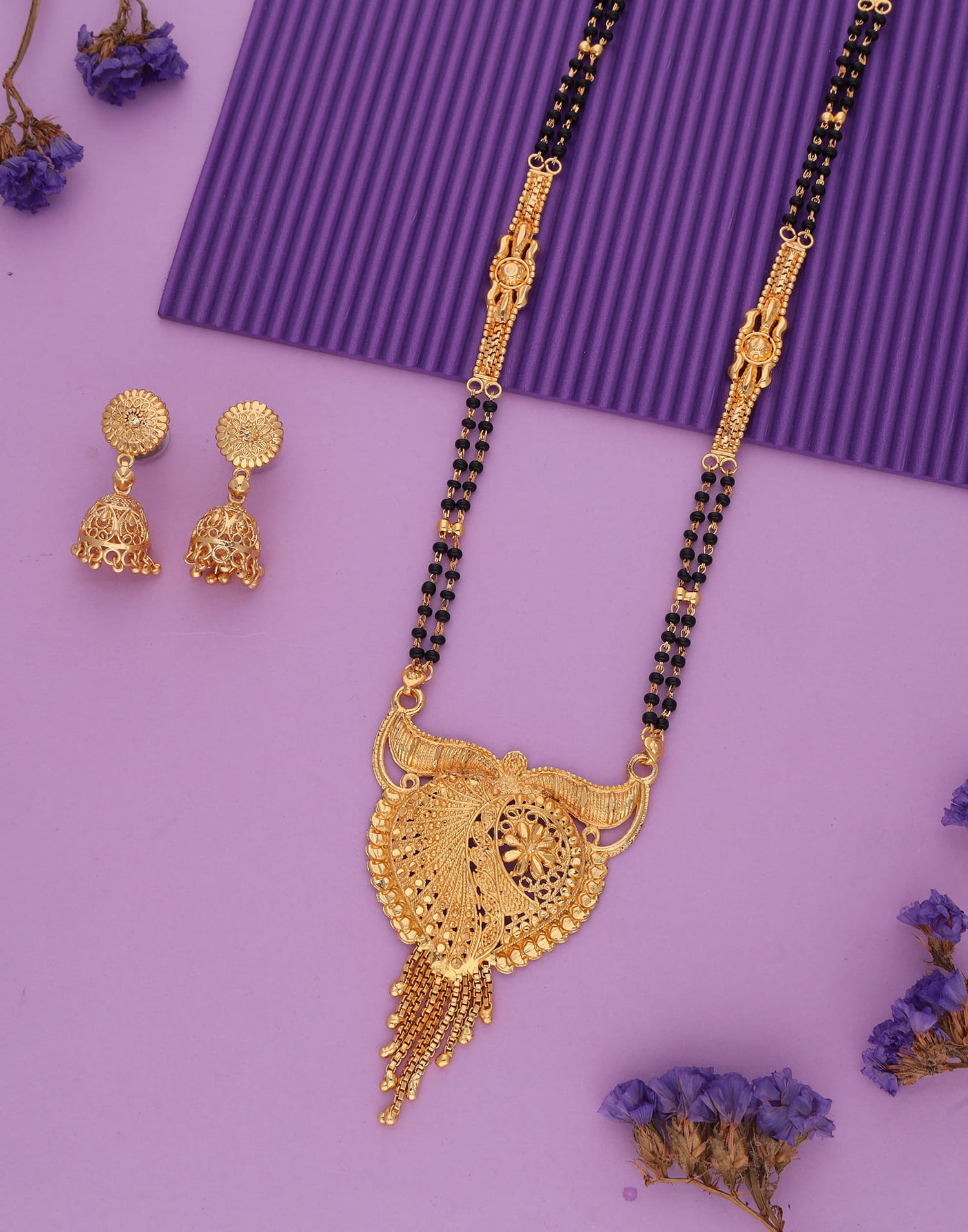 Gold Mangalsutra With Dangle Earring