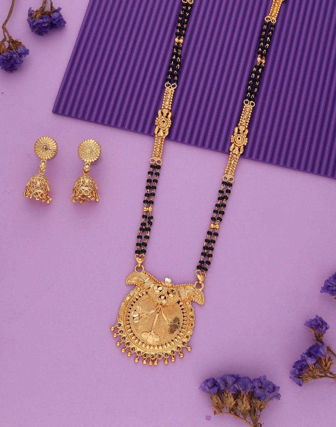 Gold Mangalsutra With Dangle Earring