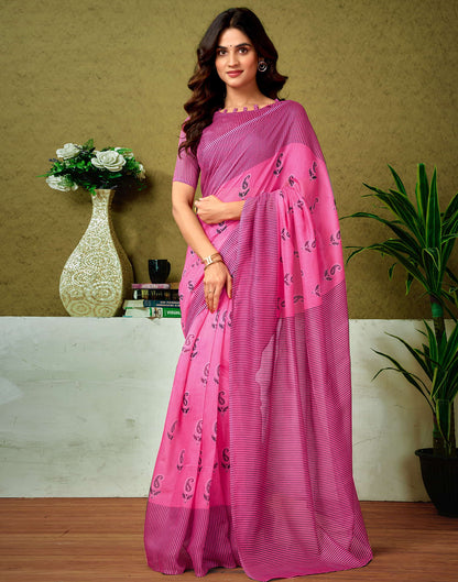 Ready To Wear Pink Cotton Printed Saree