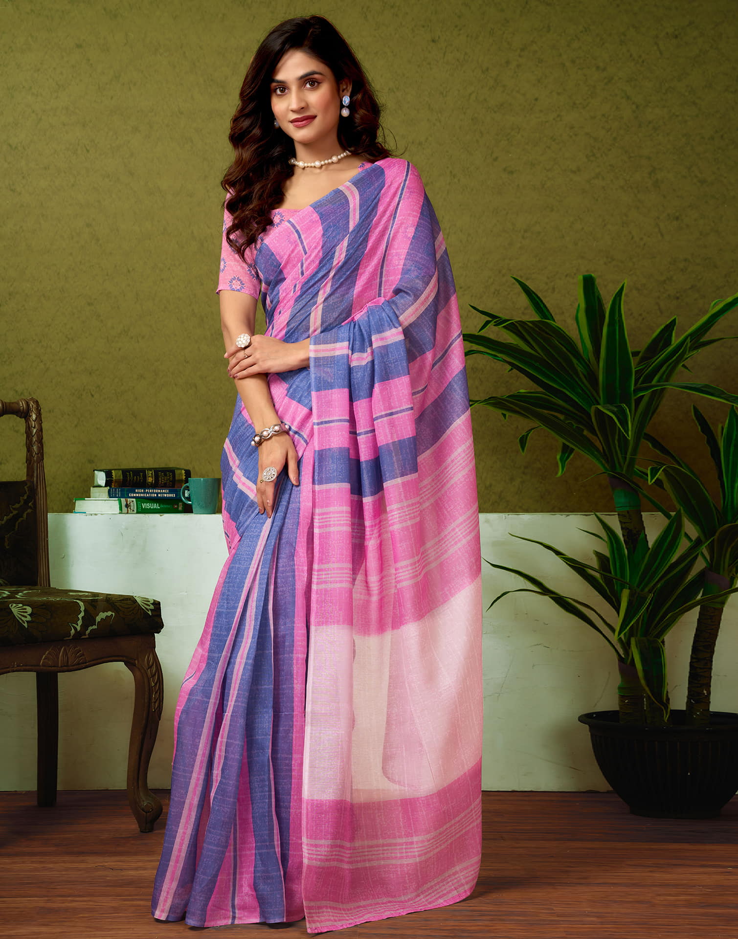 Ready To Wear Pink Cotton Printed Saree