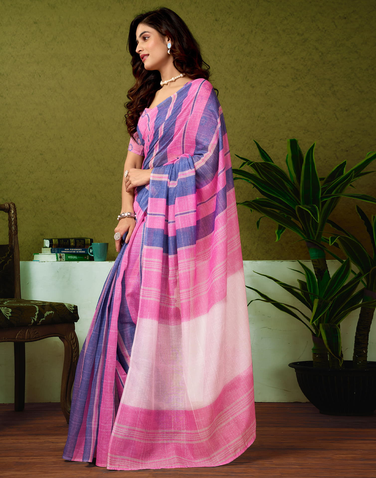 Ready To Wear Pink Cotton Printed Saree