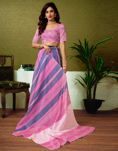 Ready To Wear Pink Cotton Printed Saree