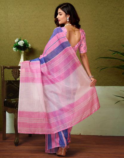 Ready To Wear Pink Cotton Printed Saree