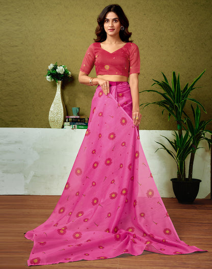 Ready To Wear Pink Cotton Printed Saree