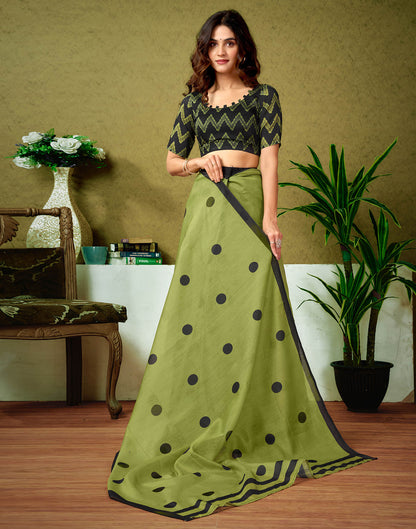 Ready To Wear Green Cotton Printed Saree