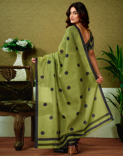 Ready To Wear Green Cotton Printed Saree