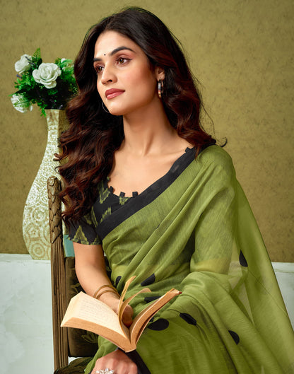 Ready To Wear Green Cotton Printed Saree