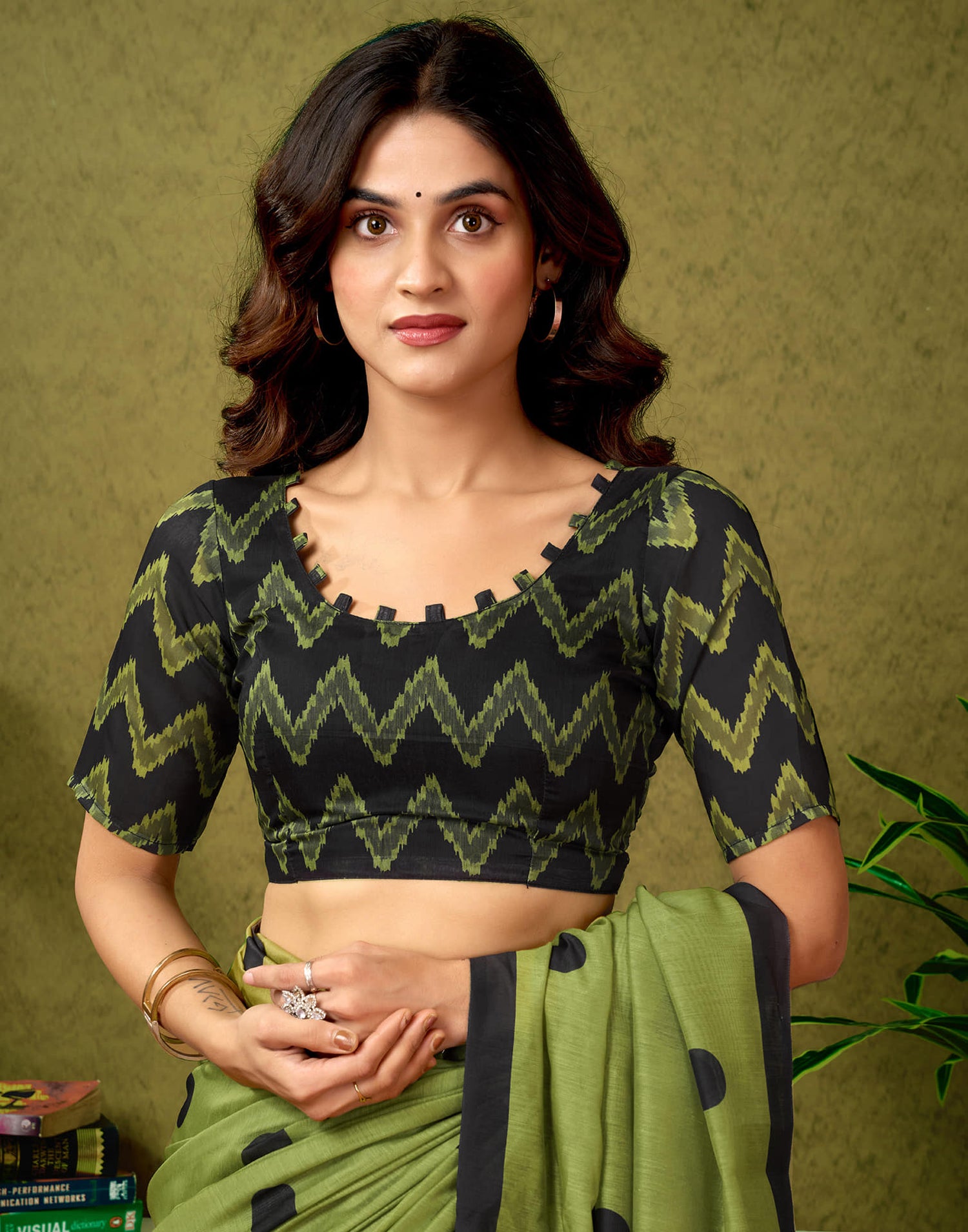 Ready To Wear Green Cotton Printed Saree