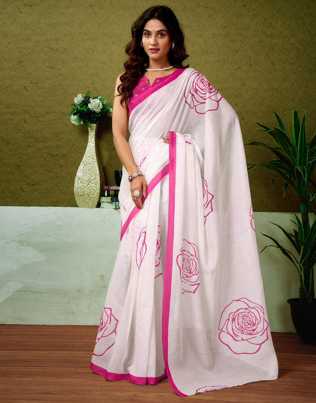 Ready To Wear Off White Cotton Printed Saree