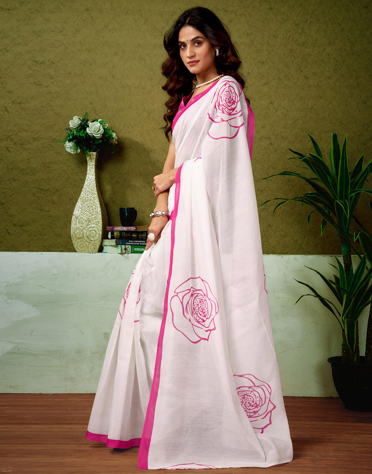 Ready To Wear Off White Cotton Printed Saree