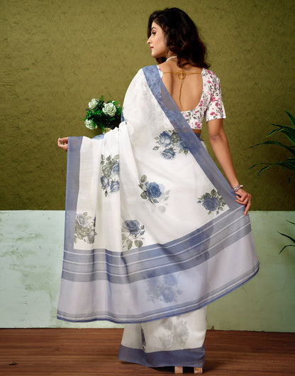 Ready To Wear White Cotton Printed Saree