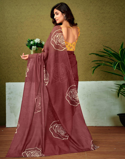 Ready To Wear Brown Cotton Printed Saree