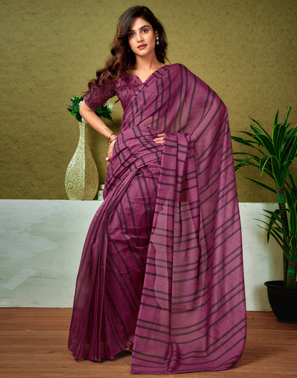 Ready To Wear Dusty Wine Cotton Printed Saree